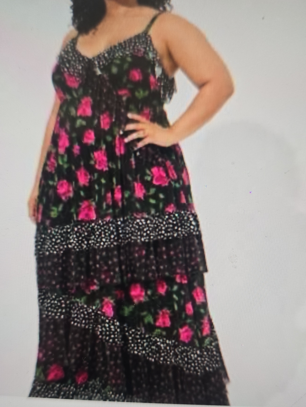 Torrid Betsey Johnson Ruffled Tiered  Maxi Dress with Pink Ro
